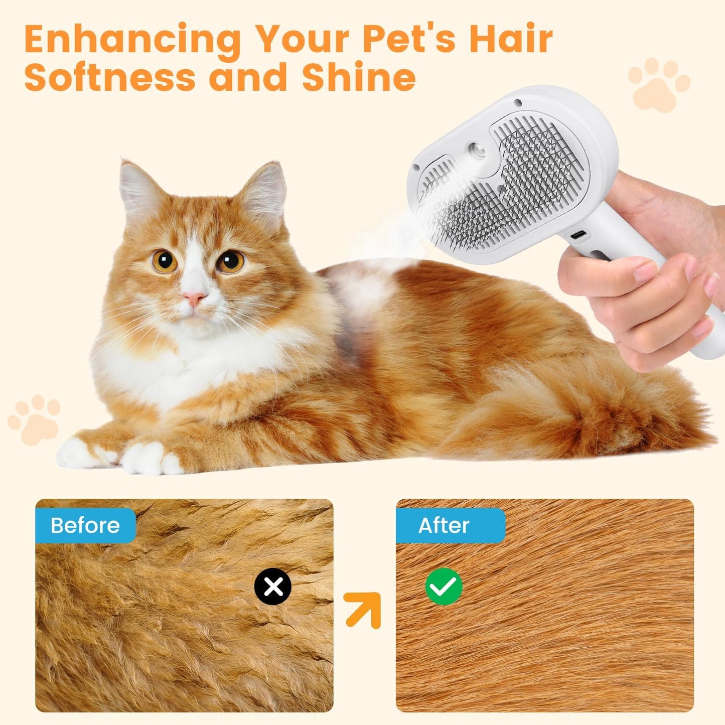 Cat Steam Brush – 3-in-1 Pet Grooming Brush for Cats & Dogs – photo 5