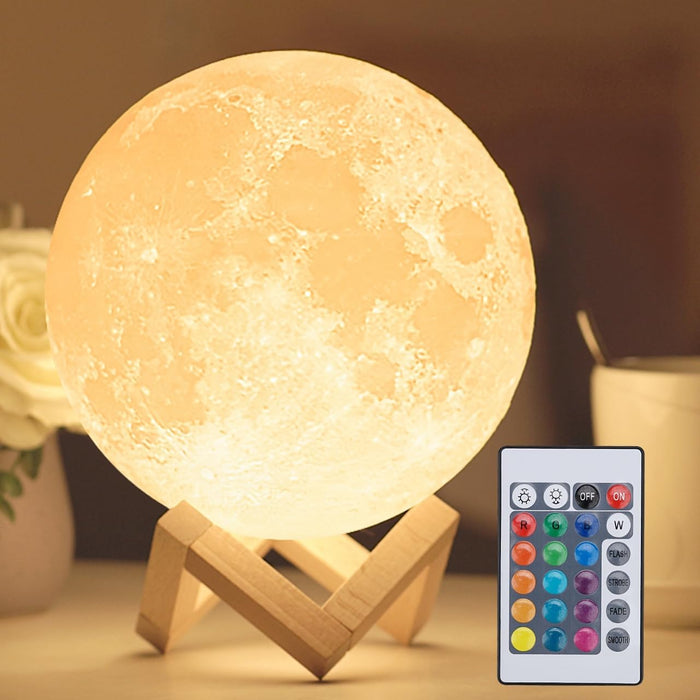 16-Color Moon Lamp - 3D Printed LED Night Light with Remote